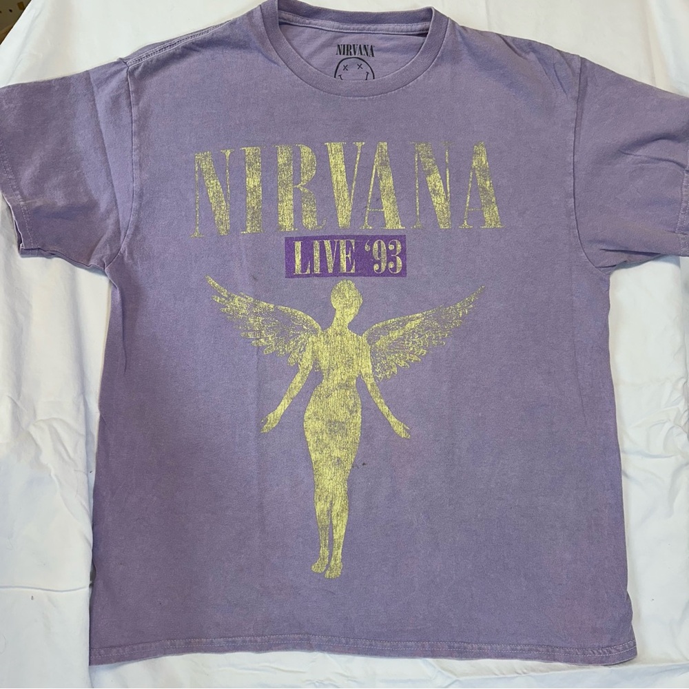 Vintage-Style Nirvana Live '93 In Utero Tour Tee - Purple Large, Angel Graphic